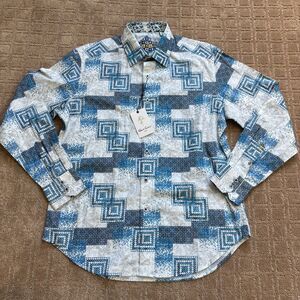 Robert Graham Player Classic Fit Button Down Shirt Mens M White Blue Flip Cuff